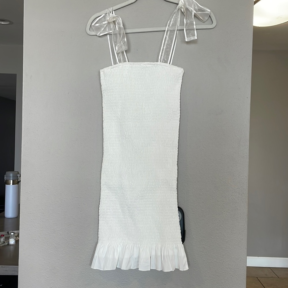 Princess Polly white ruched tie sleeve mini dress